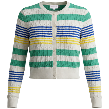 LADIES SPRIPED CABLE KNIT CARDI