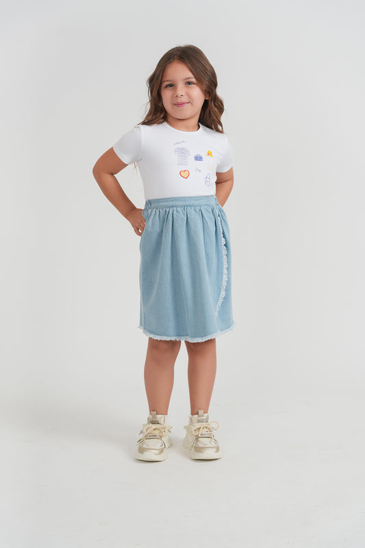 WOVEN DENIM WRAP SKIRT