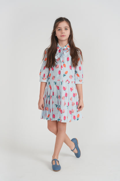 GIRLS LOOSE DRESS WITH PLEATS