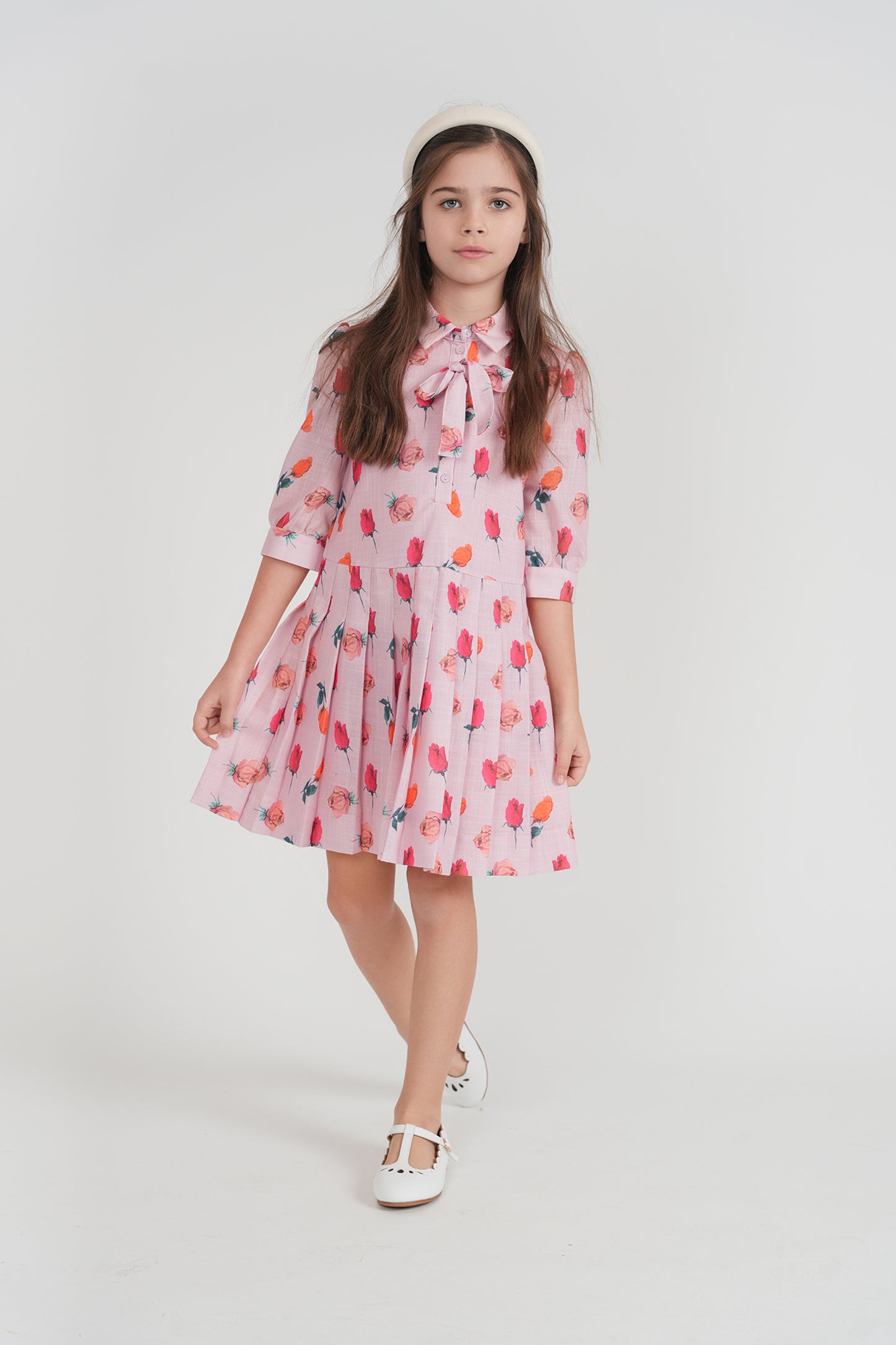 GIRLS LOOSE DRESS WITH PLEATS