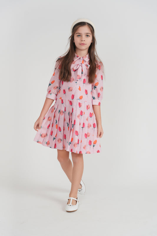 GIRLS LOOSE DRESS WITH PLEATS