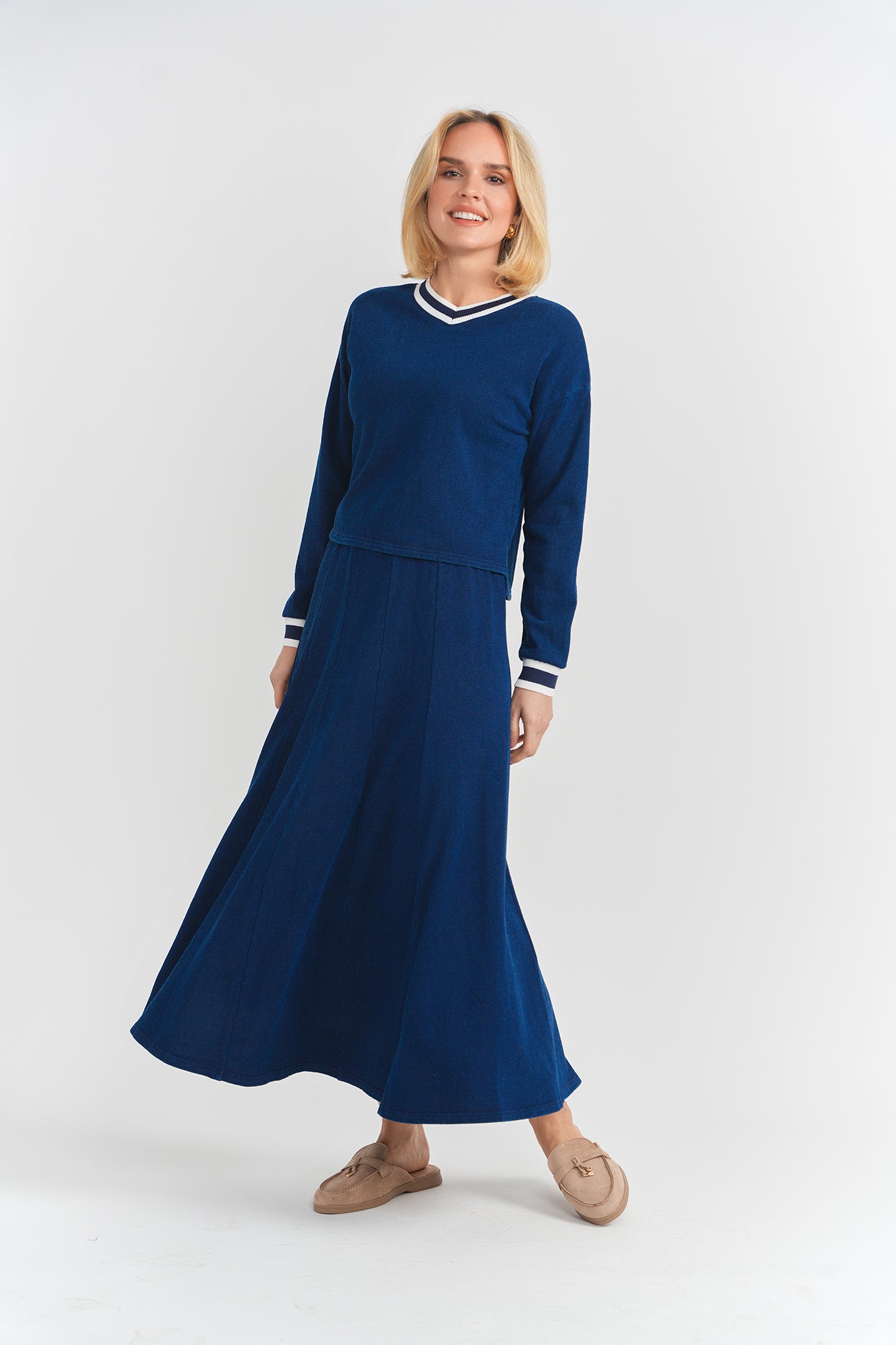 PANELLED DENIM FRENCH TERRY SKIRT