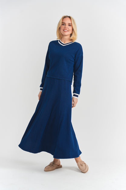 PANELLED DENIM FRENCH TERRY SKIRT