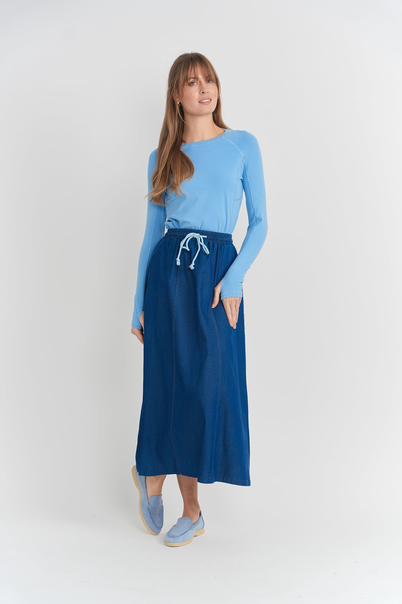 MIDI DENIM PANEL SKIRT