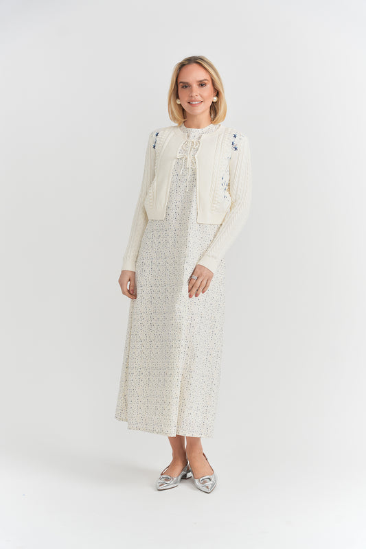 EYELET JUMPER WITH KNIT CARDIGAN