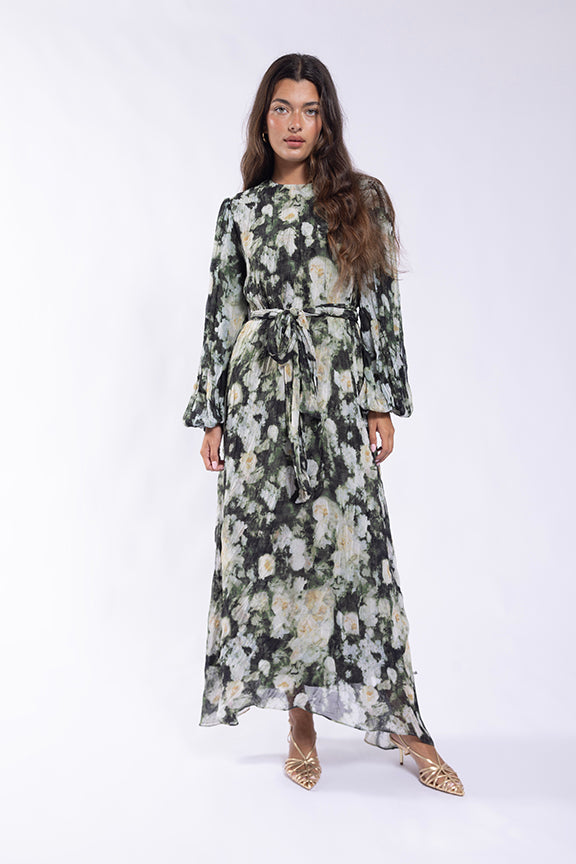 CRINKLED FLORAL MAXI DRESS