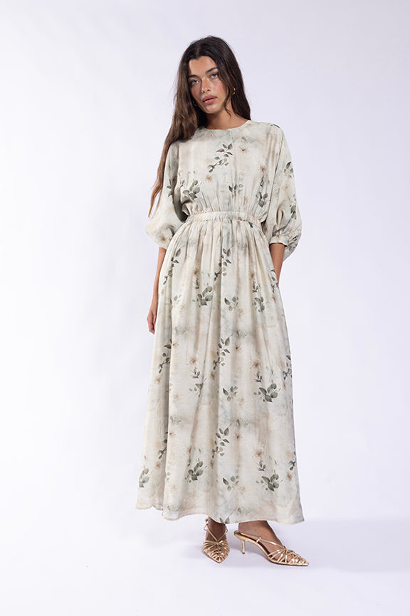 BLOUSON WAISTED PRINTED DRESS