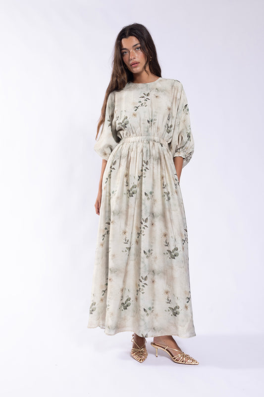 BLOUSON WAISTED PRINTED DRESS