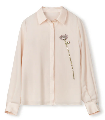 BRINDLE SHEER BEADED FLOWER BLOUSE