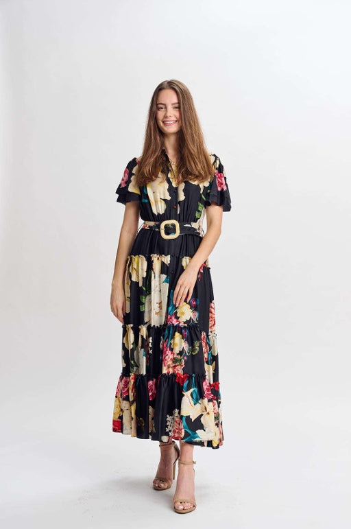 BLACK AND VIVID FLORAL DRESS