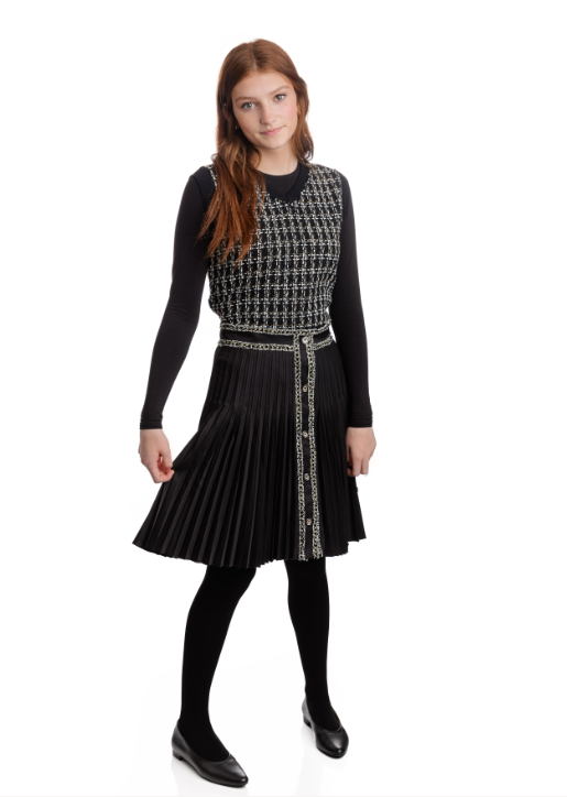 PLEATED TWEED TRIM SKIRT