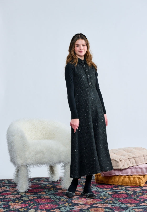 BLACK SEQUENCED GEM BUTTON PLACKET JUMPER