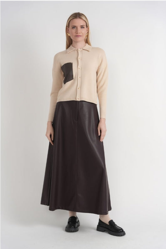 KNIT TOP WITH LEATHER POCKETS