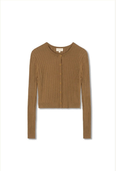 CINNAMON RIBBED CROPPED CARDI
