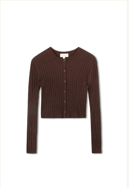 CINNAMON RIBBED CROPPED CARDI