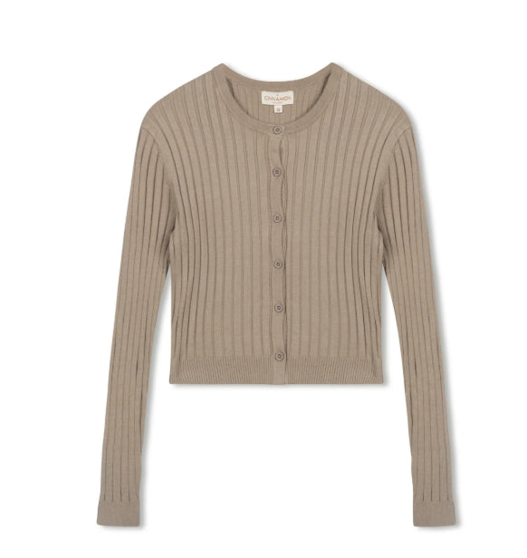 CINNAMON RIBBED CROPPED CARDI