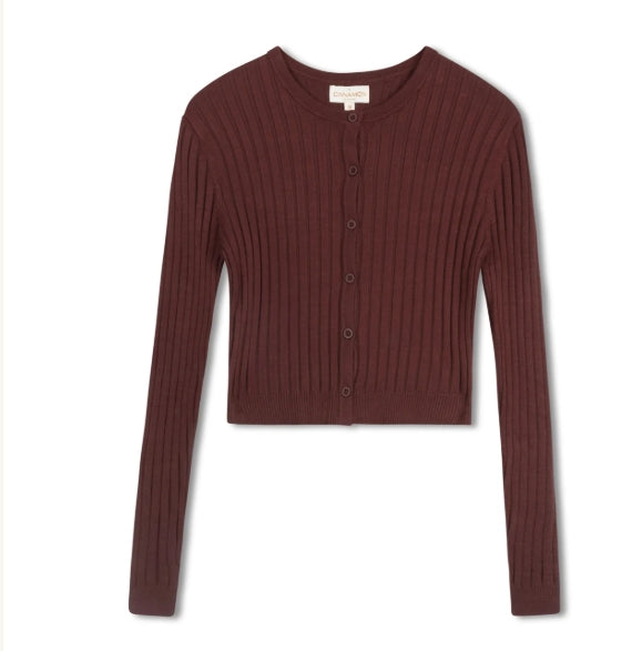 CINNAMON RIBBED CROPPED CARDI