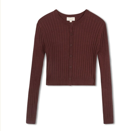 CINNAMON RIBBED CROPPED CARDI