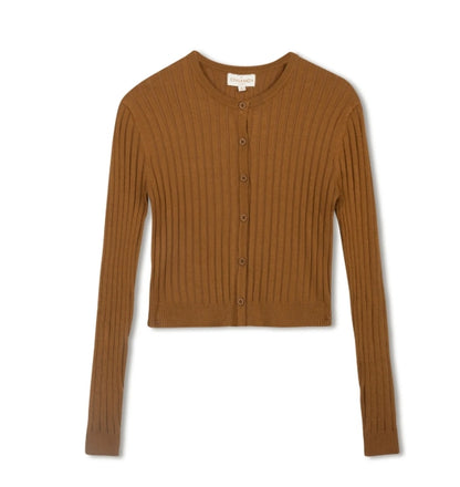 CINNAMON RIBBED CROPPED CARDI