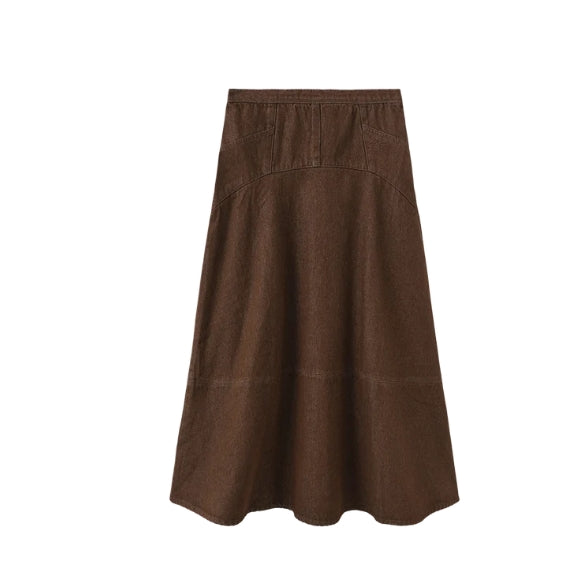SEAM DETAIL DENIM MIDI SKIRT