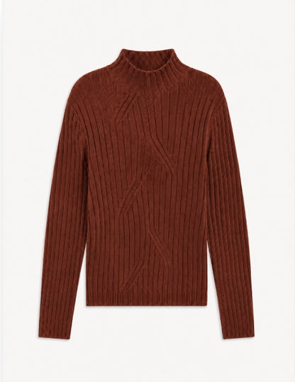 RIB DESIGN KNIT MOCK NECK TOP