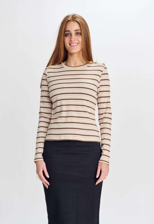 STRIPED RIBBED TOP WITH GOLD BUTTONS ON SHOULDER