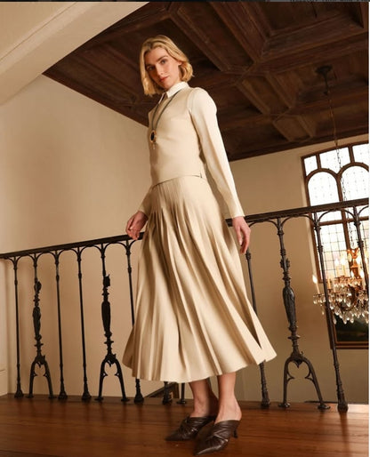 AROSA THIN PLEATED MIDI SKIRT