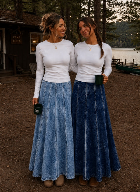5 STAR DENIM WASHED PANEL SKIRT