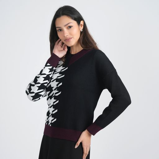 HOUNDSTOOTH COLOR BLOCKED SWEATER