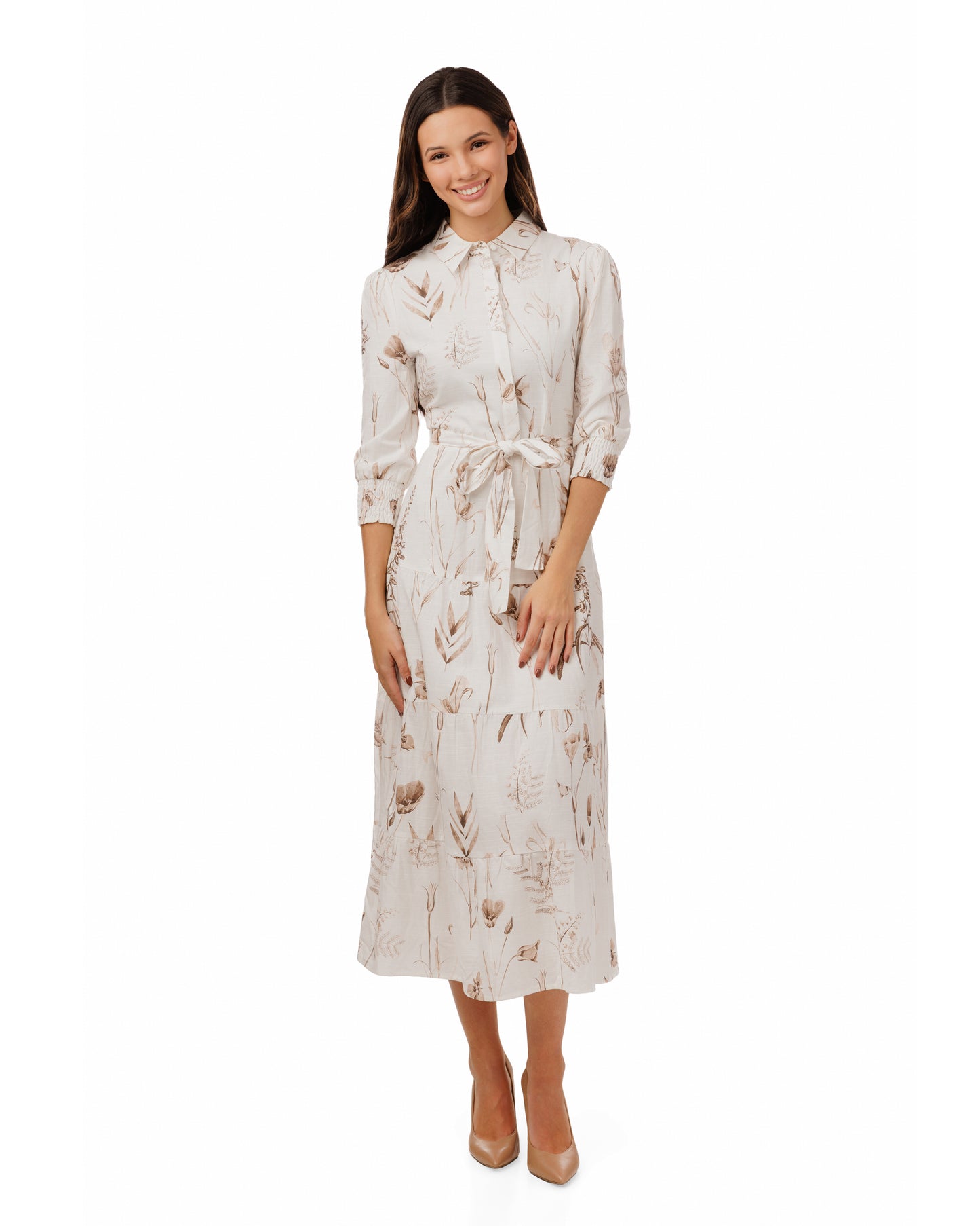 WHITE AND BROWN FLORAL DRESS