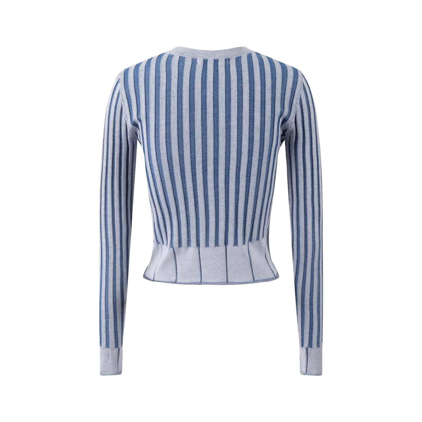 BLUE DENIM TEXTURED STRIPES KNIT TOP