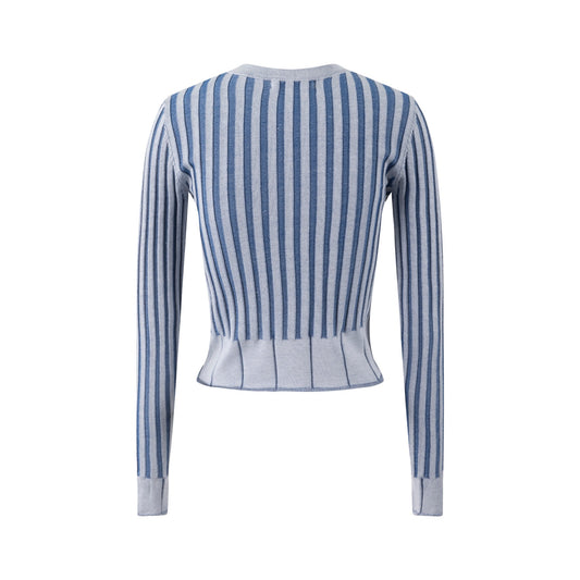 BLUE DENIM TEXTURED STRIPES KNIT TOP