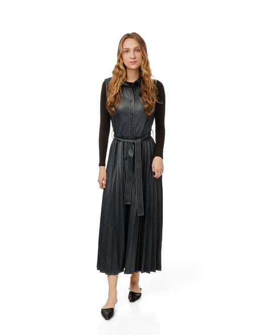 Pleated Pleather Jumper Dress
