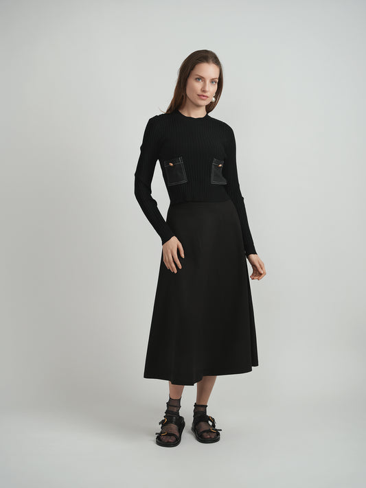 DENIM COMBO KNIT SWEATER