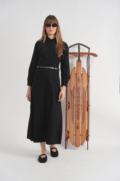 PANELED CORURDROY MAXI BELTED SKIRT