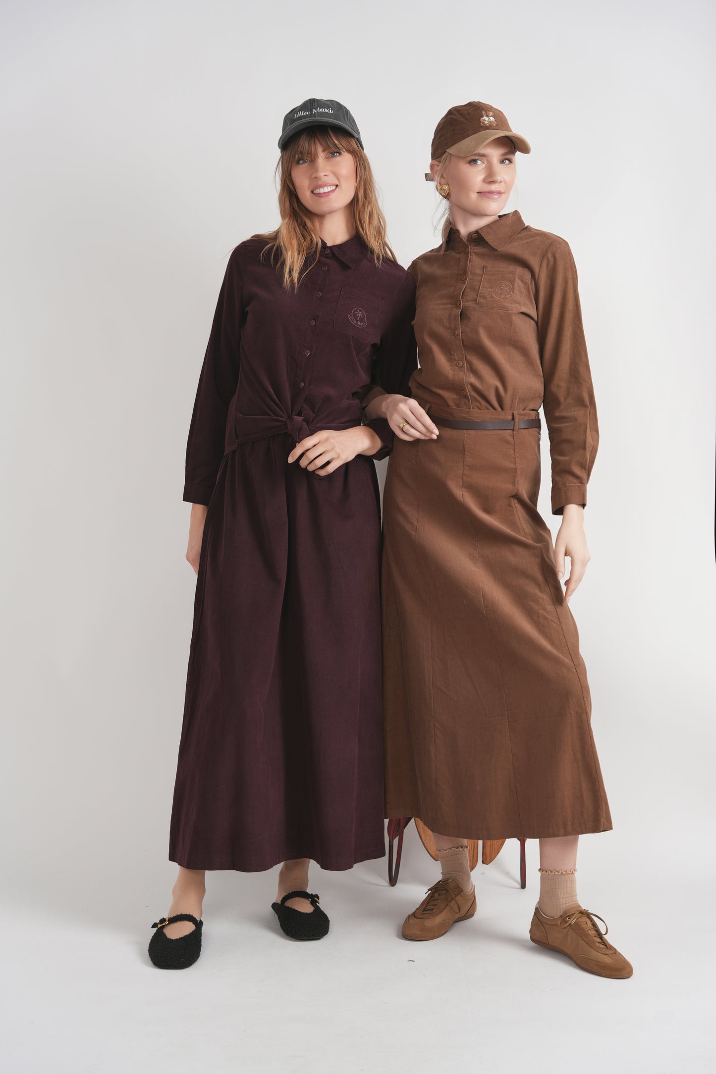 PANELED CORURDROY MAXI BELTED SKIRT
