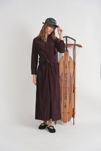PANELED CORURDROY MAXI BELTED SKIRT