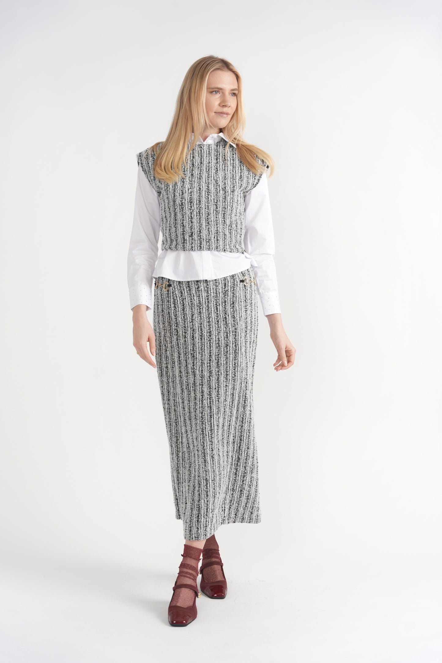 INSPIRED BOUCLE MIDI STRAIGHT SKIRT