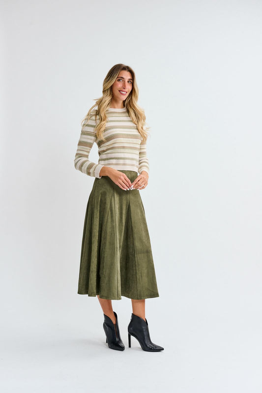 Olive Suede Seamed Skirt