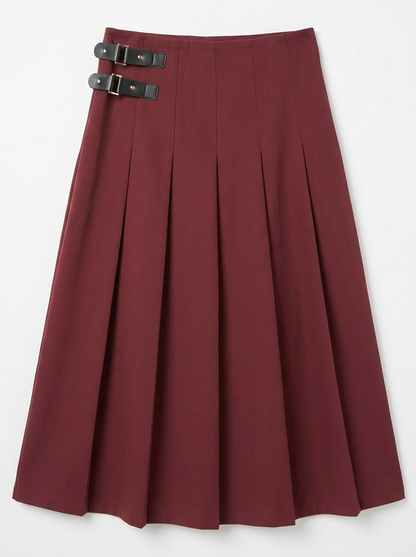 MIDI LENGTH SKIRT WITH STRAPS BUCKLE TRIM