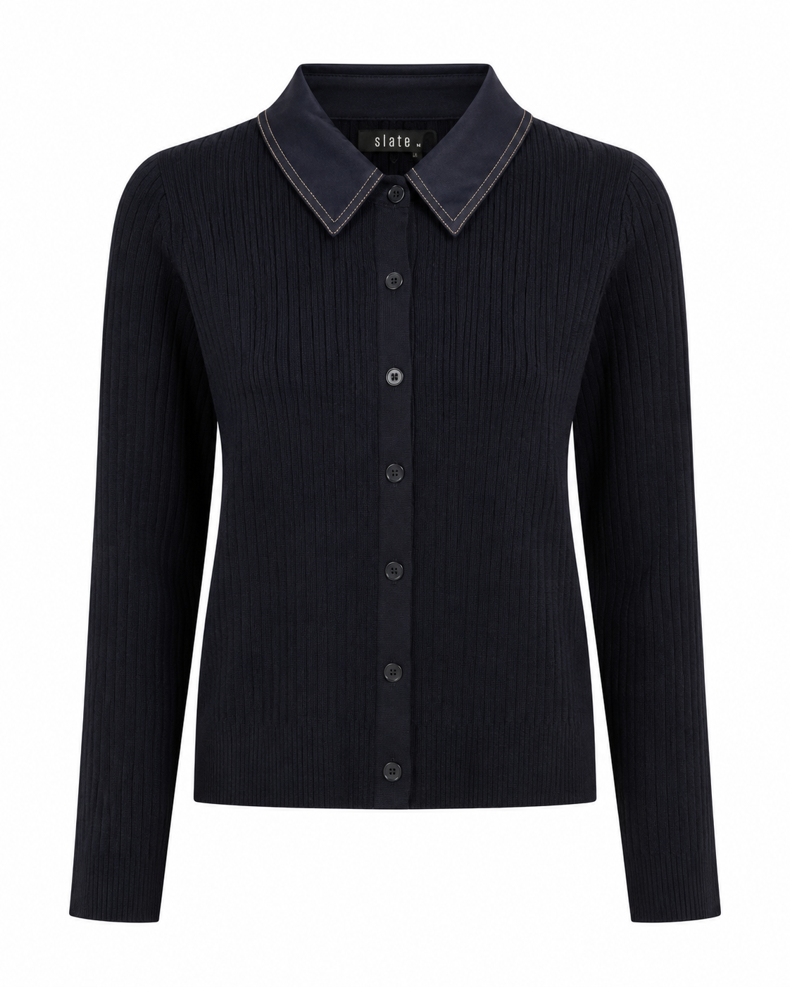 CABLE KNIT CONTRAST FABRIC CARDIGAN