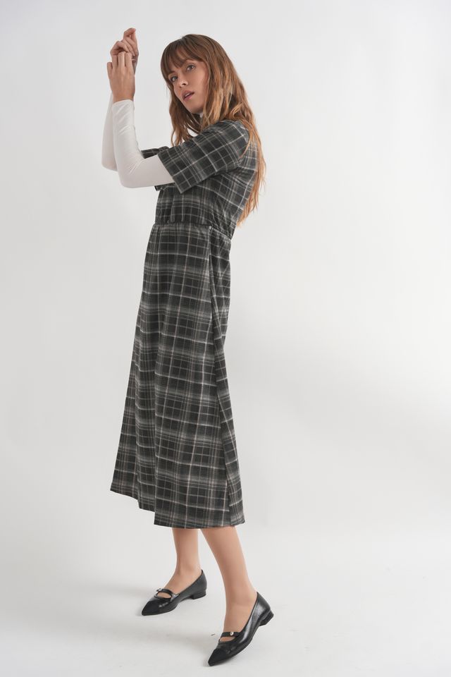 WOOL PLAID MIDI DRESS
