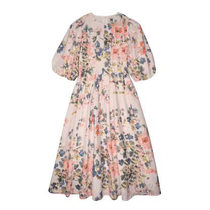 PLEATED LINEN WATERCOLOR DRESS