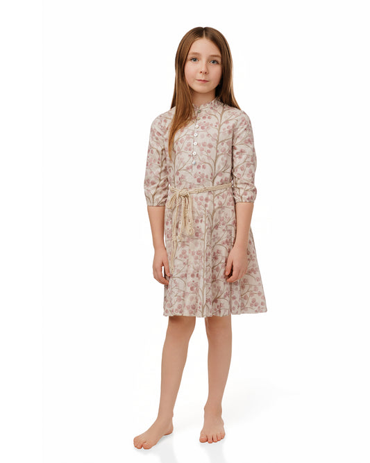 PRINTED TREE DRESS WITH ROPE BELT