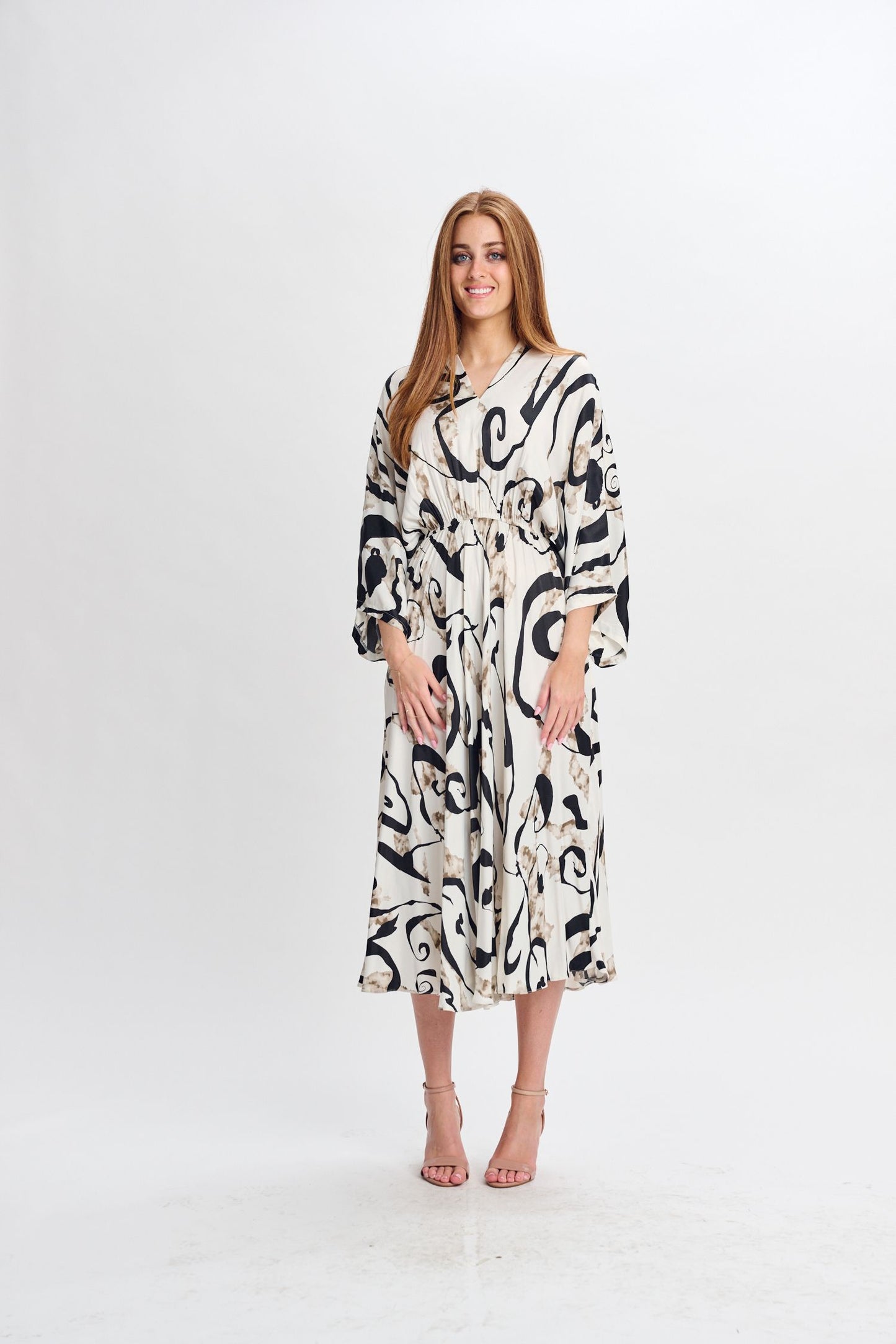 WHITE W/ BLACK SWIRL DESIGN DRESS