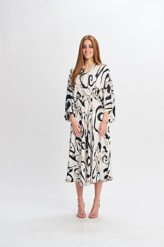 WHITE W/ BLACK SWIRL DESIGN DRESS