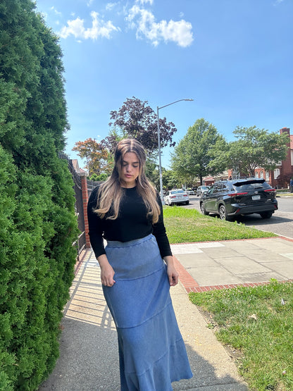 Ribbed Maxi Acid Wash Skirt