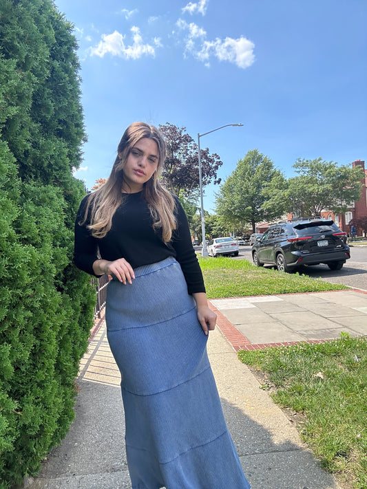 Ribbed Maxi Acid Wash Skirt