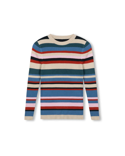 STRIPED BUTTON SHOULDER SWEATER