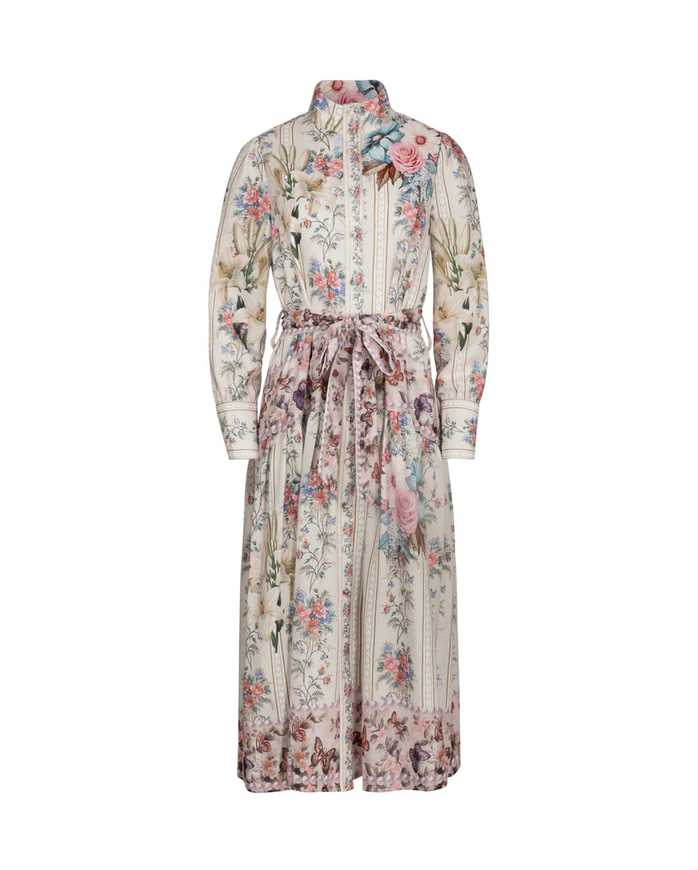 FLORAL PRINT BELTED MIDI DRESS